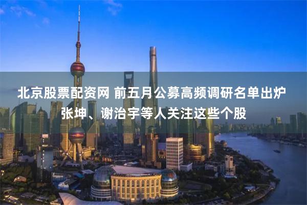 北京股票配资网 前五月公募高频调研名单出炉 张坤、谢治宇等人关注这些个股