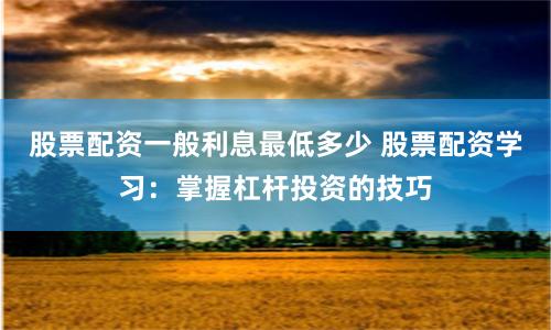 股票配资一般利息最低多少 股票配资学习：掌握杠杆投资的技巧